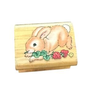 Noteworthy 1997 Bunny Rabbit With Strawberries Rubber Stamp
